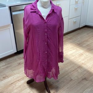 Free people small fuchsia silk button up dress
